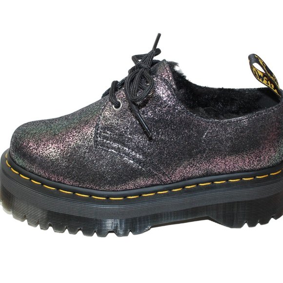 Dr Martens 1461 Quad FL Platform Oxford Purple Glitter Fur Lined Women's 7 NEW! - Picture 4 of 9
